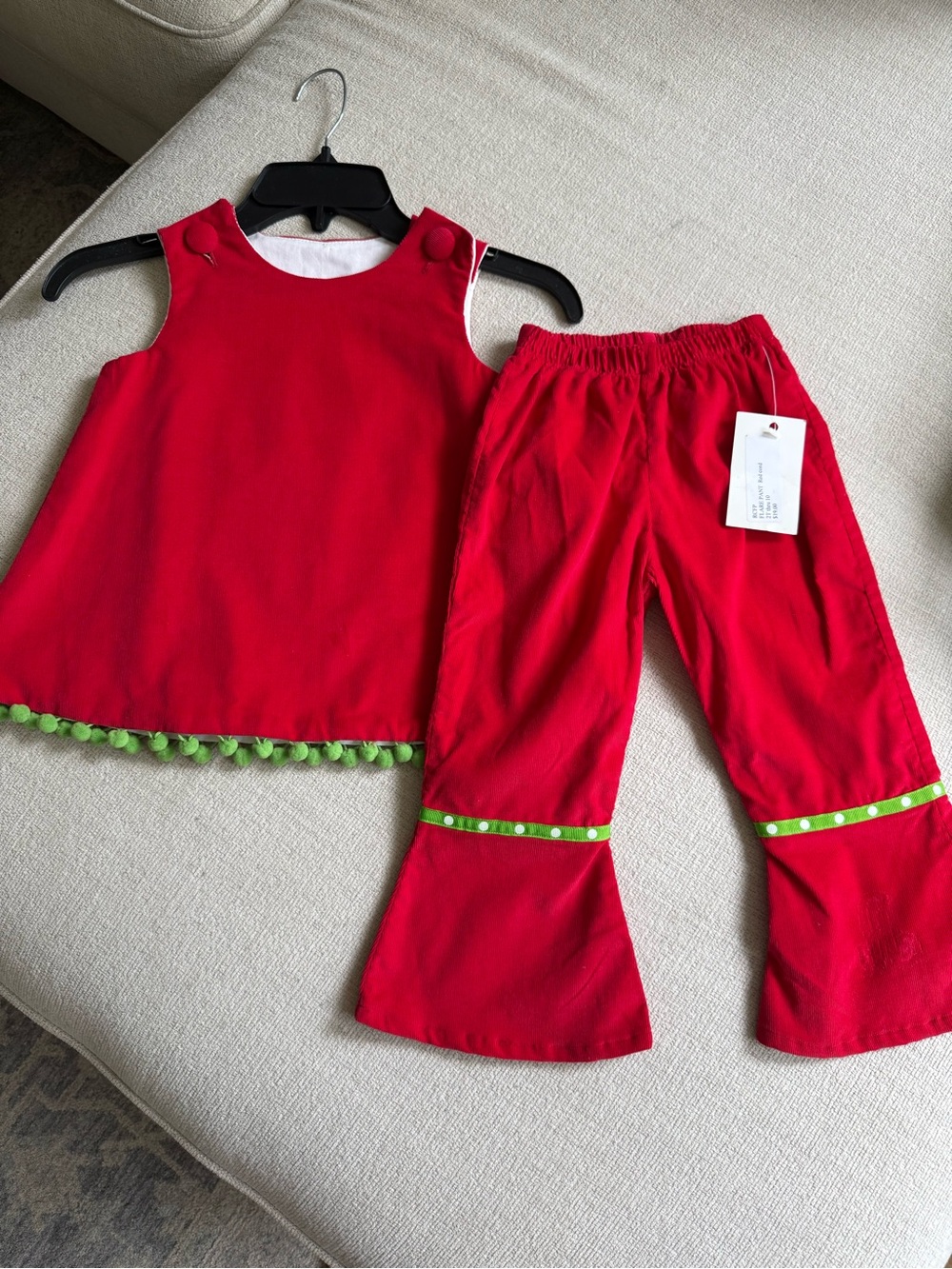 NWT Y2K Vintage Girls 3T 2pc Red Corduroy Pants Set Sleeveless Top Christmas Fit